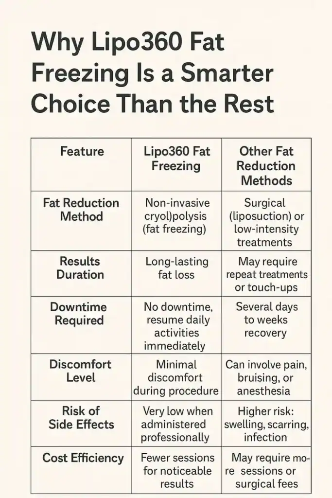 Is it possible to permanently freeze fat cells? 2 Table showing benefits of fat freezing to remove fat cells Wolverhampton from Lipo 360