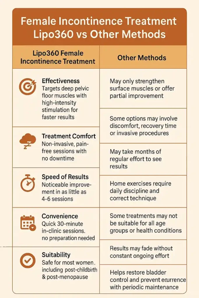 Comprehensive Guide To Female Incontinence Treatment Options 1 Table showing benefits of incontinence treatment Wolverhampton